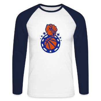 basketball emissions angry fist logo vainq - Unisex Long Sleeve Baseball T-Shirt - white/navy - Front - Nik (191cm)