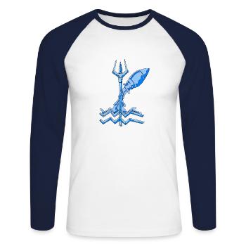Verseau Design - T-shirt baseball manches longues Homme - blanc/marine - Devant - Nik (191cm)