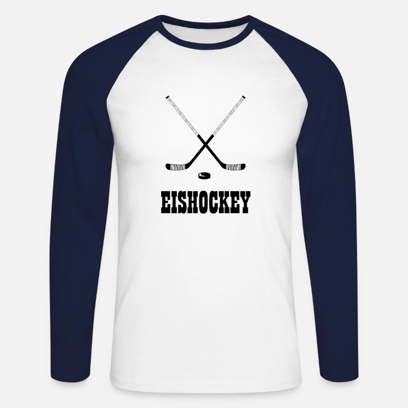 Eishockey - Eishockeyfans - Eishockeyschläger - Unisex Baseballshirt langarm - Weiß/Navy
