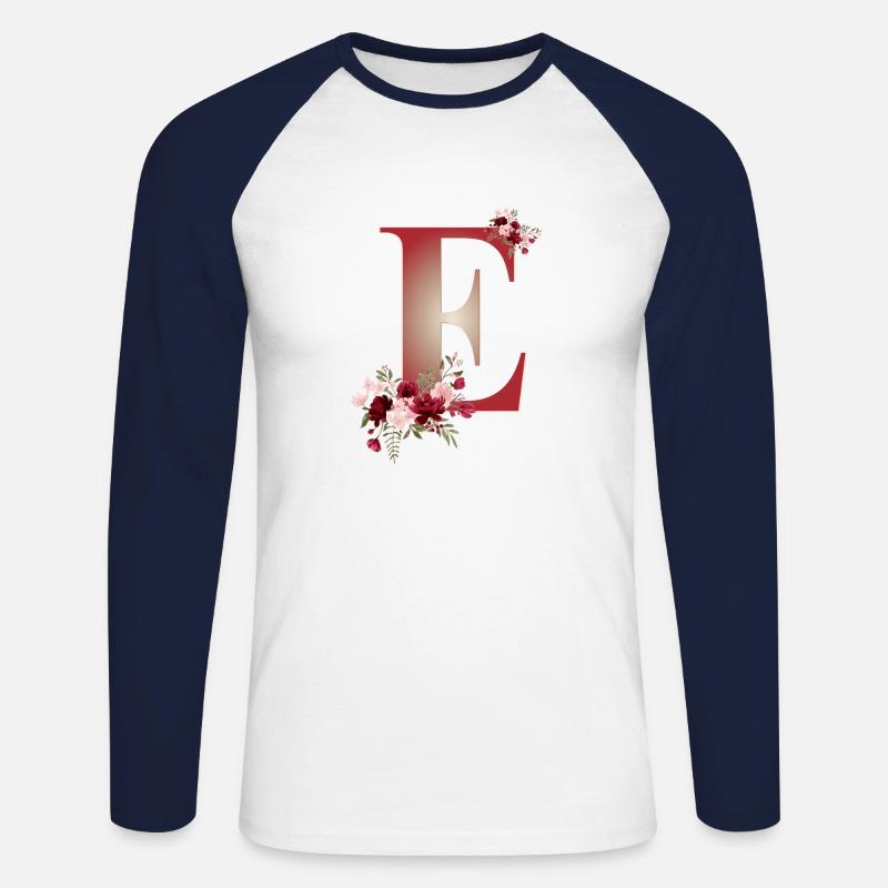 Lettre E avec des fleurs - T-shirt baseball manches longues Homme - blanc/marine