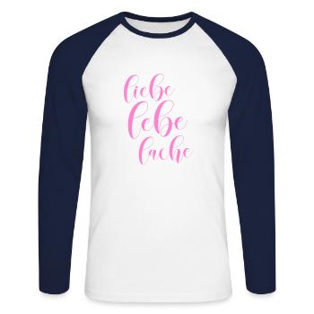 Liebe lebe lache - Unisex Baseballshirt langarm - Weiß/Navy - Vorne - Nik (191cm)