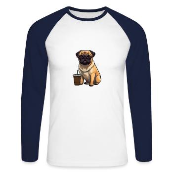 Süßer Lachender Mops & Kaffee Design - Unisex Baseballshirt langarm - Weiß/Navy - Vorne - Nik (191cm)