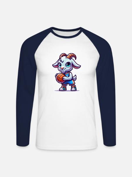 Cute Goat Playing Basketball Design - Unisex Long Sleeve Baseball T-Shirt - white/navy