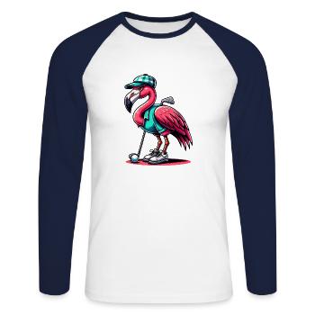 Cooler Flamingo Beim Golfspielen - Unisex Baseballshirt langarm - Weiß/Navy - Vorne - Nik (191cm)