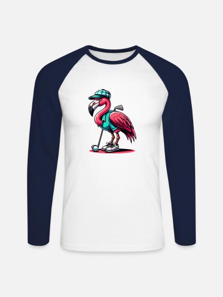 Cool flamingo playing golf - Unisex Long Sleeve Baseball T-Shirt - white/navy