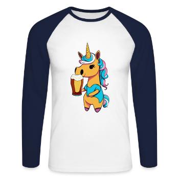 Einhorn mit Bier - Unisex Baseballshirt langarm - Weiß/Navy - Vorne - Nik (191cm)