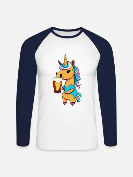 Einhorn mit Bier - Unisex Baseballshirt langarm - Weiß/Navy