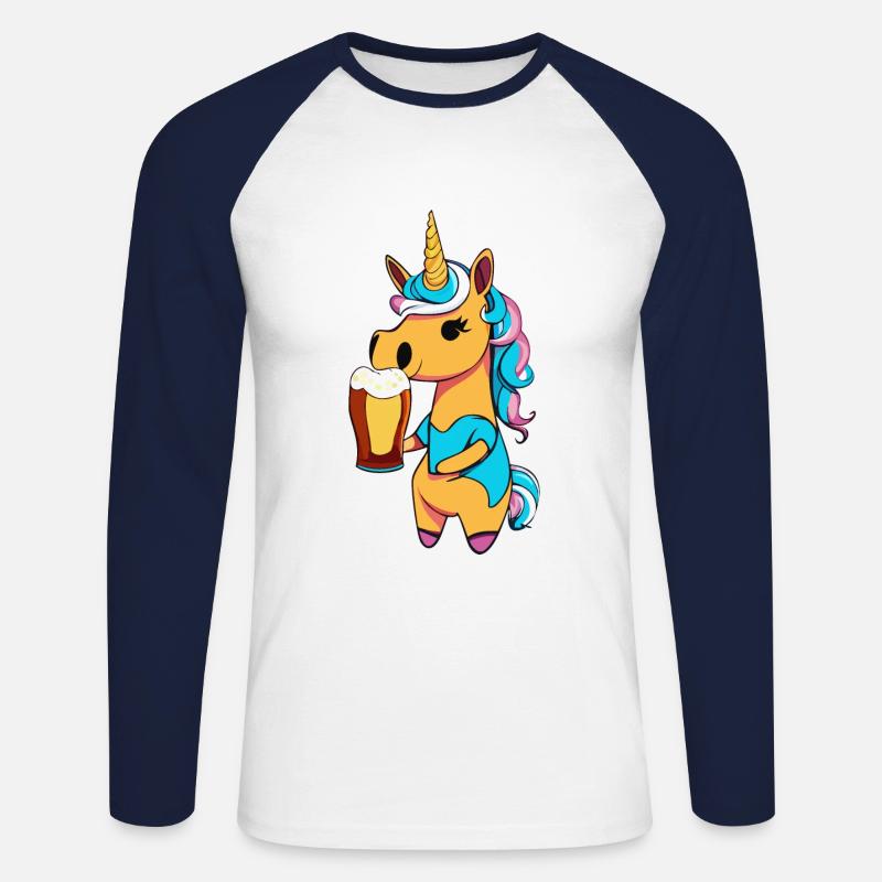 Einhorn mit Bier - Unisex Baseballshirt langarm - Weiß/Navy