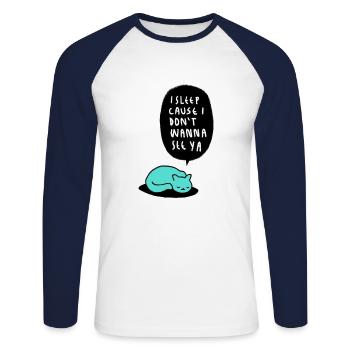 SLEEPING CAT - Unisex Long Sleeve Baseball T-Shirt - white/navy - Front - Nik (191cm)