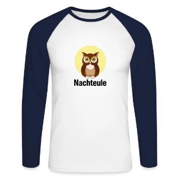 Nachteule - Party, clubbing, feiern, Mond, Eule - Unisex Baseballshirt langarm - Weiß/Navy - Vorne - Nik (191cm)