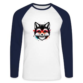 renard, animaux, forêt, renard roux, nature sauvage - T-shirt baseball manches longues Homme - blanc/marine - Devant - Nik (191cm)