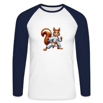 Karaté Sports Écureuil Noix Amoureux des animaux - T-shirt baseball manches longues Homme - blanc/marine - Devant - Nik (191cm)