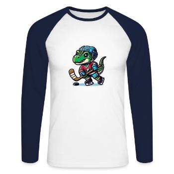 hockey dino player with helmet and stick - Unisex Long Sleeve Baseball T-Shirt - white/navy - Front - Nik (191cm)