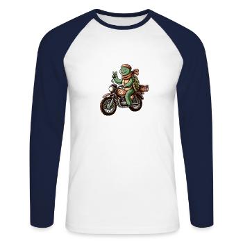 Enduro Turtle Peace Motard - T-shirt baseball manches longues Homme - blanc/marine - Devant - Nik (191cm)