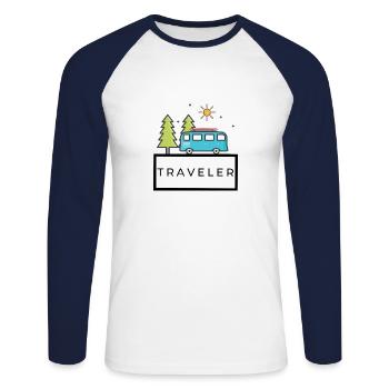 Voyageur / Voyageur - T-shirt baseball manches longues Homme - blanc/marine - Devant - Nik (191cm)