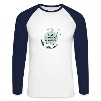 Yoga - Unisex Baseballshirt langarm - Weiß/Navy - Vorne - Nik (191cm)