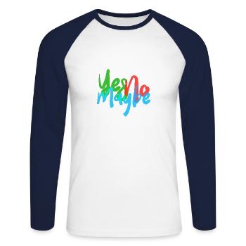 YES NO MAYBE - Unisex Long Sleeve Baseball T-Shirt - white/navy - Front - Nik (191cm)