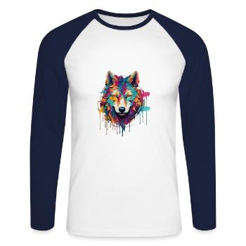 Künstlerischer Chaos-Wolfenkreis - Unisex Baseballshirt langarm - Weiß/Navy - Vorne - Nik (191cm)