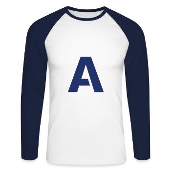 A - Unisex Baseballshirt langarm - Weiß/Navy - Vorne - Nik (191cm)