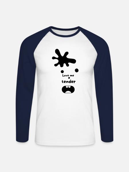 love me tender tache - T-shirt baseball manches longues Homme - blanc/marine