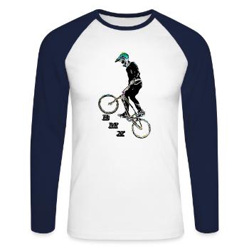 bmx - T-shirt baseball manches longues Homme - blanc/marine - Devant - Nik (191cm)
