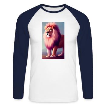 Dessin animé d’une lionne queer - T-shirt baseball manches longues Homme - blanc/marine - Devant - Nik (191cm)