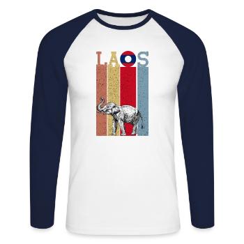 Laos Lao Laotian Flag Elephant Lao I Gift - Unisex Long Sleeve Baseball T-Shirt - white/navy - Front - Nik (191cm)