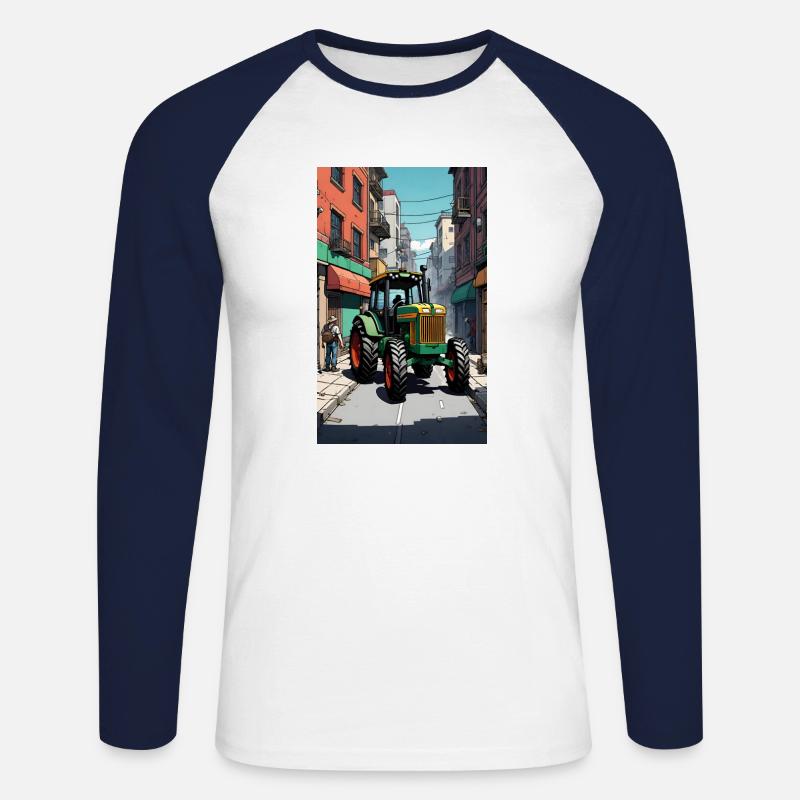 Traktor auf Bauernprotest - Unisex Baseballshirt langarm - Weiß/Navy