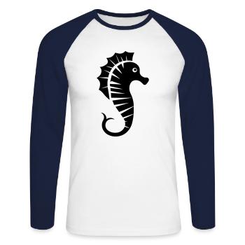Hippocampe - T-shirt baseball manches longues Homme - blanc/marine - Devant - Nik (191cm)