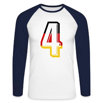 Nummer 4 Deutschland Trikot Zahl 4 Jahre - Unisex Baseballshirt langarm - Weiß/Navy - Vorne - Nik (191cm)