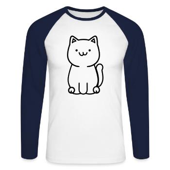 Katze - Unisex Baseballshirt langarm - Weiß/Navy - Vorne - Nik (191cm)