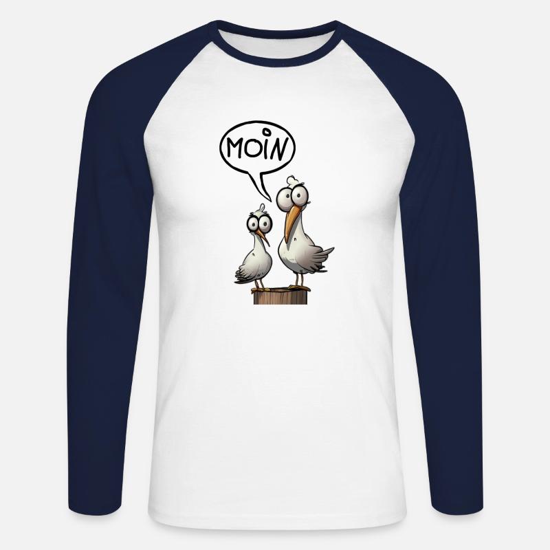 Die Bäädden Möwen - Möwe moin - Unisex Baseballshirt langarm - Weiß/Navy