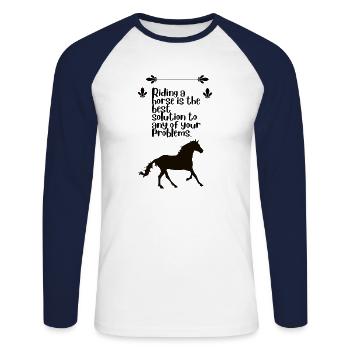 Propriétaire de chemise de cheval - amoureux des chevaux - T-shirt baseball manches longues Homme - blanc/marine - Devant - Nik (191cm)