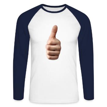 thumbs up - Unisex Long Sleeve Baseball T-Shirt - white/navy - Front - Nik (191cm)