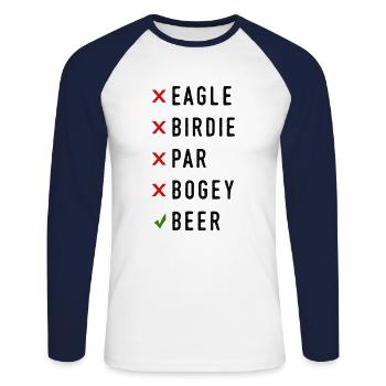 Chemise de golf drôle Eagle Birdie Par Bogey Beer - T-shirt baseball manches longues Homme - blanc/marine - Devant - Nik (191cm)