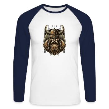 Blick des nordischen Kriegers - Unisex Baseballshirt langarm - Weiß/Navy - Vorne - Nik (191cm)