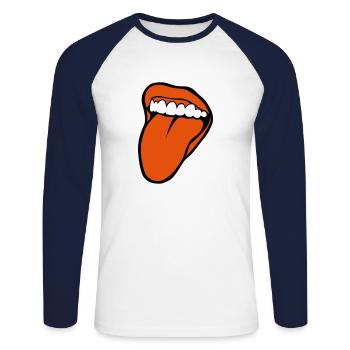 bouche tire langue 2601 - T-shirt baseball manches longues Homme - blanc/marine - Devant - Nik (191cm)