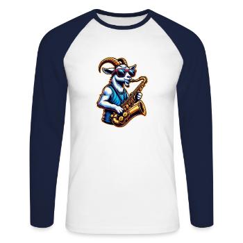 Coole Ziege Spielt Saxophon Band Jazz - Unisex Baseballshirt langarm - Weiß/Navy - Vorne - Nik (191cm)