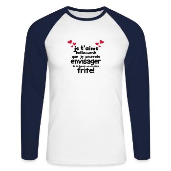 je t'aime tellement que je pourrais te donner... - T-shirt baseball manches longues Homme - blanc/marine - Devant - Nik (191cm)