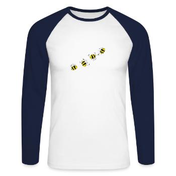 Abeille - T-shirt baseball manches longues Homme - blanc/marine - Devant - Nik (191cm)