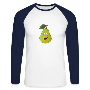 Pear with face - Unisex Long Sleeve Baseball T-Shirt - white/navy - Front - Nik (191cm)