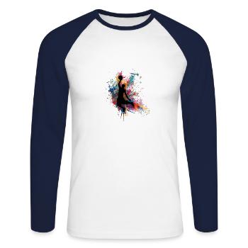 Le Basket est un Art IV - T-shirt baseball manches longues Homme - blanc/marine - Devant - Nik (191cm)