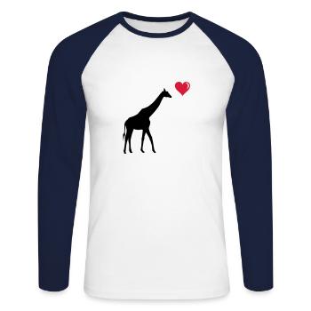 girafe love - T-shirt baseball manches longues Homme - blanc/marine - Devant - Nik (191cm)