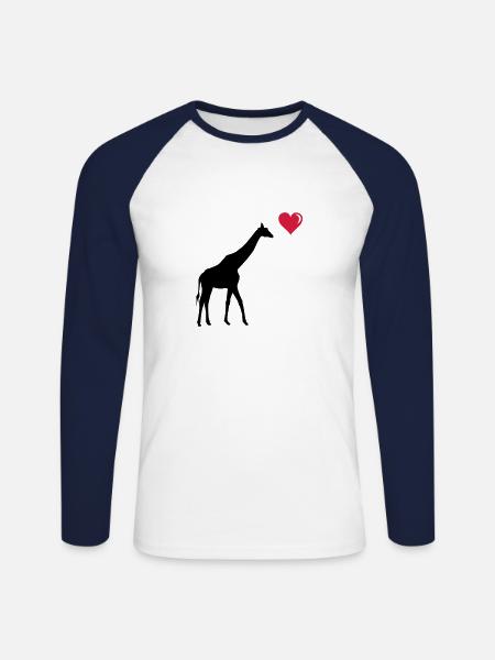 girafe love - T-shirt baseball manches longues Homme - blanc/marine