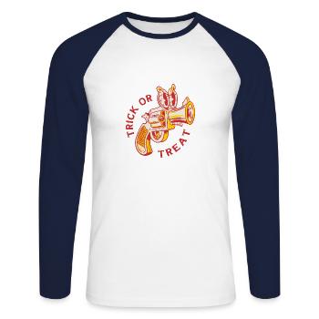 halloween retro trick or treat - Unisex Baseballshirt langarm - Weiß/Navy - Vorne - Nik (191cm)