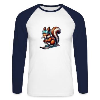 Skis, Sport, Squirrel, Nuts, Animal Lovers - Unisex Long Sleeve Baseball T-Shirt - white/navy - Front - Nik (191cm)