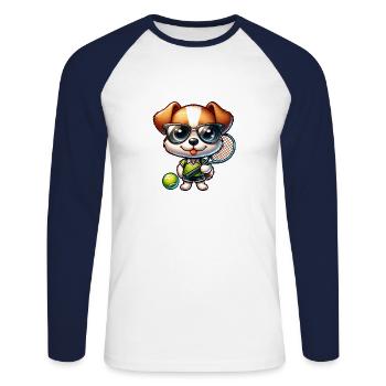 Lustiger Hund Tennis Spieler Racket Ball - Unisex Baseballshirt langarm - Weiß/Navy - Vorne - Nik (191cm)