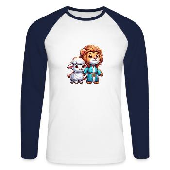 Christliche Kleidung Löwe Und Lamm Illustration - Unisex Baseballshirt langarm - Weiß/Navy - Vorne - Nik (191cm)