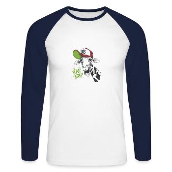 whats up giraffe - Unisex Baseballshirt langarm - Weiß/Navy - Vorne - Nik (191cm)