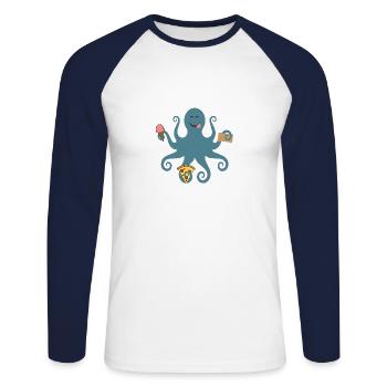 Snacktopus - eaten octopus - Unisex Long Sleeve Baseball T-Shirt - white/navy - Front - Nik (191cm)